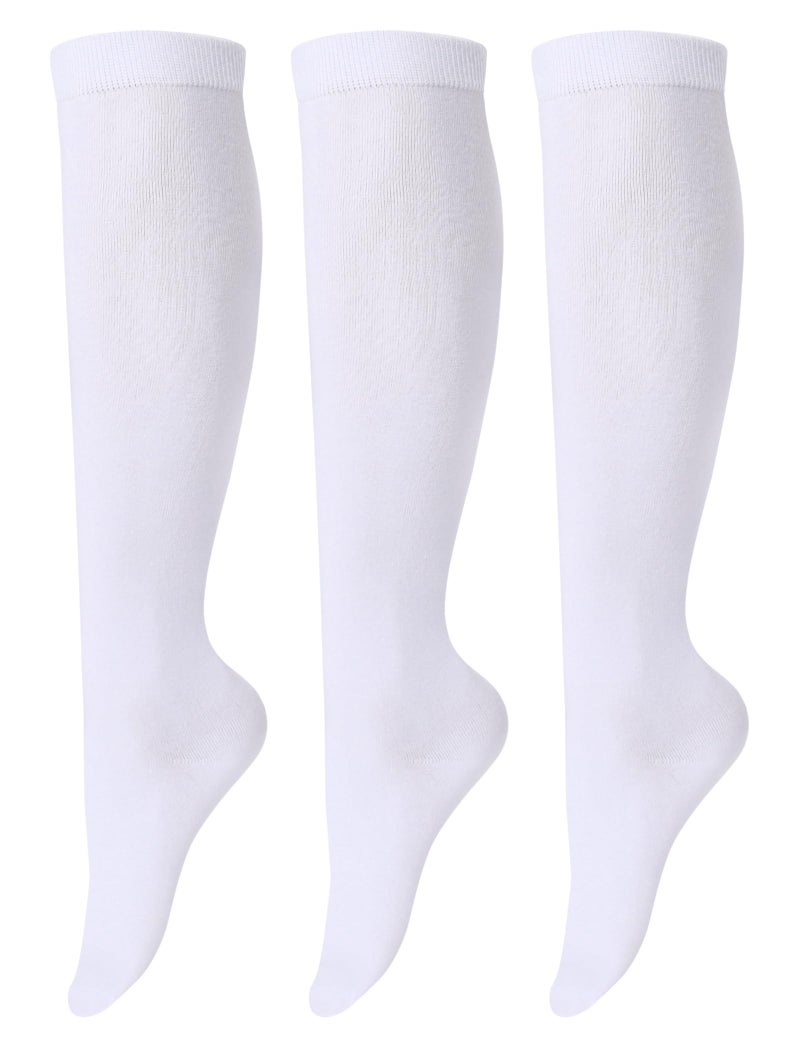 Joulli Women's Knee High Athletic Socks Stripe Tube Outdoor Sport Socks 3 Pairs, White - Image 1